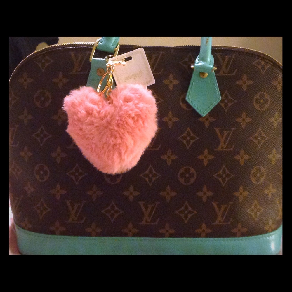 2 in 1 Pink Heart Pom Pom Key Chain Charm
